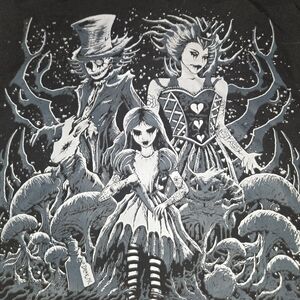 Gothic Graphic Bag Tote with Fantasy Alice In Wonder Land Horror Characters